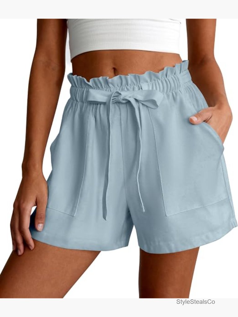 Ruffle High Waist Wide Leg Lounge Shorts With Pockets Drawstring